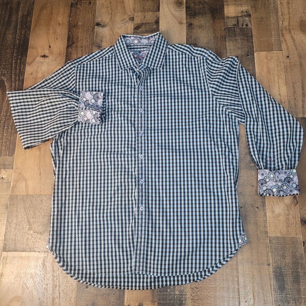 Robert Graham Blue Gingham Check Shirt Mens‎ XL Long Sleeve Button Up